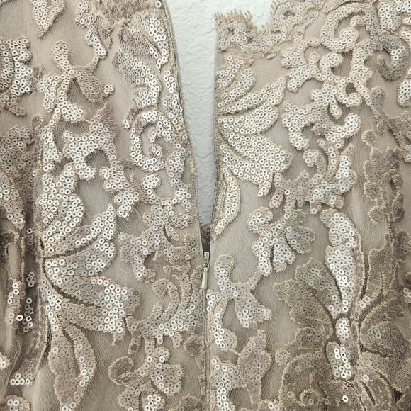 Tadashi Shoji Embroidered Sequin Lace Sand Beige Cocktail Dress Size 12 - Picture 11 of 13
